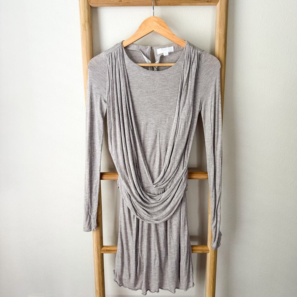 Jill Stuart Gray Ruched Draped Long Sleeve Mini Dress Size 2